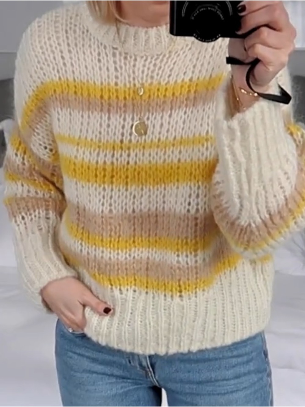 & Other Stories Wool and Mohair Striped Chunky Soft Knit Ling Sleeve Sweater